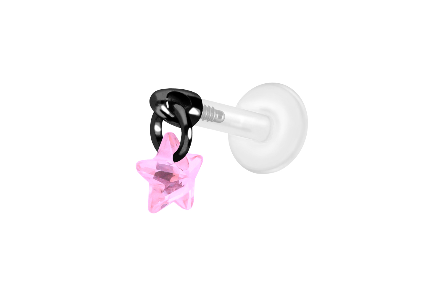 PTFE Labret Piercing mit Innengewinde + Titan-Aufsatz KRISTALLSTERN